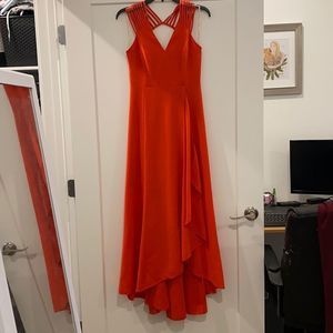Halston Heritage Bright Orange Wedding Guest Dress